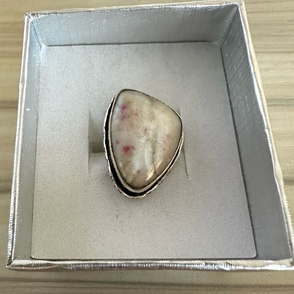 💕 Natural Cinnabar Gemstone Statement Ring Size adjustable 925 Silver plated